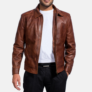 Chaqueta de cuero marrón para hombre más vendida 100% piel de oveja genuina estilo Vintage ropa informal larga para adultos con relleno de invierno - Product Image 4