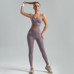 2Pcs <b>High</b> Waist Yoga Outfits Seamless Sports Bra Women Workout Sets Fitness Yoga Set Tops Pants <b>Tight</b> Activewear - Product Image 3