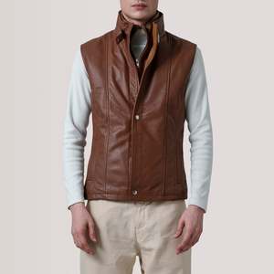 Chaleco de Trabajo Zane para Hombre, Corte Ajustado, Cuero Encerado Marrón con Logotipo Personalizado Bordado, para Pesca en Verano y Otoño - Product Image 5