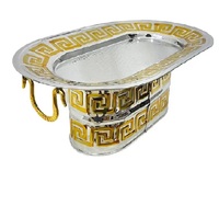 Grote Arabische serveerschaal van aluminium, zilverkleurig, spiegelpolijst, milieuvriendelijk, vaatwasserbestendig, modern design, deksel, aangepast logo