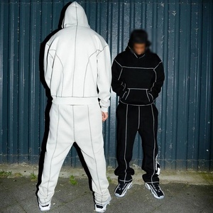 Baggy jogging personnalisé pour hommes Dtg impression passepoil survêtement Y2K rue rétro lettre impression à capuche pantalon de survêtement ensemble deux pièces - Product Image 2