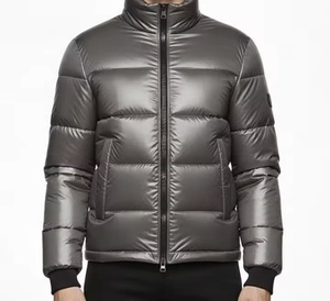 Men's <b>Burgundy</b> PU <b>Puffer</b> <b>Jacket</b> Stand Collar Zipper Closure Windproof Down Filled Casual Winter Wear Regular Length Slim Fit - Product Image 5