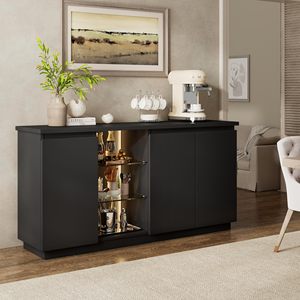 Mobile TV Moderno Nero Opaco con LED, Centro Intrattenimento Multifunzione, Credenza Buffet con Ripiani in Vetro - Product Image 2