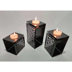 Wholesale Custom Design <b>Black</b> Metal Floral Tea Light Lantern Home Decor <b>Pillar</b> <b>Candle</b> <b>Holder</b> Handmade Modern for Christmas - Product Image 2