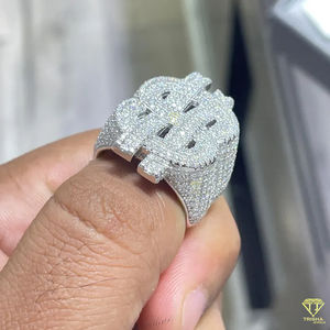 Bague pour homme entièrement glacée en laboratoire, bague de signe Hip Hop Dollar, bague de culture de laboratoire ronde Hip Hop, bague personnalisée - Product Image 6