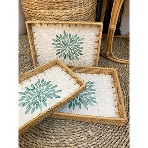 ถาดหวายทำมือสไตล์โบโฮ ประดับมุกทรงสี่เหลี่ยมผืนผ้า ถาดหวายสานตกแต่งโต๊ะ ถาดเสิร์ฟ ผลิตโดย KingCraftViet - Product Image 5