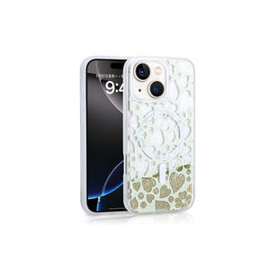 Étui de téléphone liquide brillant de luxe Netzy pour iPhone 15, coque en silicone transparente imprimée avec un design mignon, modèle 14 Plus or - Product Image 1