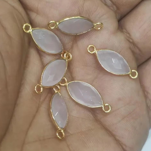 5 Pc Set-: Quartz Rose Naturel Marquise Forme Briolette 7x15mm Connecteur Double Boucle Lunette Facettes Gemstone Connecteurs - Product Image 1