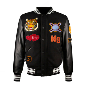 Laine Corps Confortable Baseball Varsity Veste Noir Couleur Cuir Chenille Broderie Logo Chaud Hiver Laine Manteau - Product Image 1