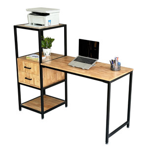 Estación de Trabajo BD68096 con Estante y Cajón Integrados, Acero y Madera con Madera de Caucho, Muebles de Oficina Prácticos y Elegantes - Product Image 1