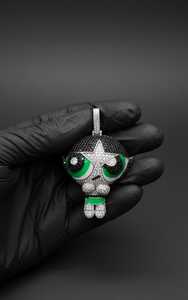 Colgante de Niña de Dibujos Animados, Esmalte Verde, Piedra Blanca y Negra, Colgante de Moissanita Redonda, Plata de Ley 925, Joyería Fina, Colgantes y Dijes - Product Image 5