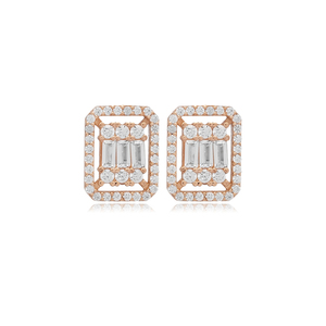 Rectangle Shape Baguette Shiny CZ Stone <b>Silver</b> <b>Stud</b> Earrings Wholesale 925 Sterling <b>Silver</b> Fine Jewelry Gold Plated for Gift - Product Image 6