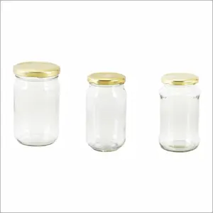 Fudkor pote de vidro vazio de 300 ml, frasco de vidro vazio para picotejamento, mel, uso propósito com tampa de lua, embalagem de caixa de papelão