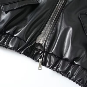 Veste bomber en cuir unisexe, style streetwear, effet deux pièces, coupe ample, fermeture éclair sur le devant, imperméable, coupe-vent, épaisse, style décontracté de la rue - Product Image 6