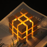 Lampada Decorativa a Cubo 3D con Display LED, Luce Notturna in Legno, Lampada Touch Ricaricabile a Batteria