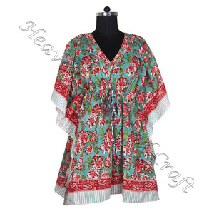 Kaftan de algodón con estampado de bloque de mano, caftán indio hecho a mano KFCS097 Abaya Kaftan Caftan árabe Jalabiya Dubai, estampado de bloque de mano a la moda - Product Image 5
