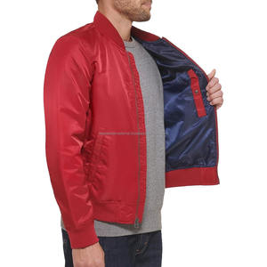 Chaquetas de bombardero de béisbol con logotipo bordado personalizado para hombre, nuevo diseño satinado liso con cuello levantado, venta al por mayor - Product Image 4