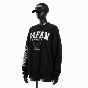 Sudadera Extra Grande para Mujer, 320 GSM, Algodón y Poliéster, Felpa, Manga Negra con Panel, Estampado Puff, Logotipo Personalizado, Transpirable - Product Image 4