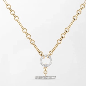 Linked 2.02 Carat Round Lab Grown Diamonds Diamond T-Bar Chain GH-VS In 14K Yellow Gold Bridal Wedding Engagement Party Wear - Product Image 4
