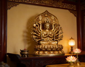 Statue de <span class=keywords><strong>Bouddha</strong></span> dorée en bronze, sculpture artisanale en métal moulé à la main avec placage or, décoration religieuse d'intérieur, objet de collection - Product Image 4