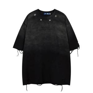 Camiseta con patrón bordado de cuello redondo y diseño degradado de moda para hombre de la mejor calidad, Camiseta holgada cómoda de algodón 100% informal para hombre - Product Image 1