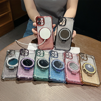 Étui de téléphone magnétique pliable antichoc en TPU + acrylique avec paillettes, design de luxe, couleur unie, garantie 1 an