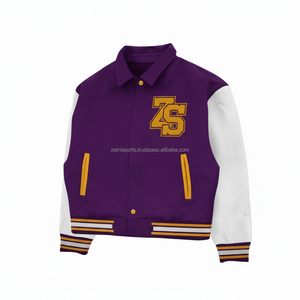 Veste universitaire en mélange de laine de qualité supérieure polaire douce intérieure manches blanches corps violet Chenille Logo broderie veste universitaire pour hommes - Product Image 3