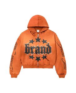 Custom Vintage Zipper Embroidered Rhinestone Streetwear Silk Screen Printing Acid Wash Oversized 100% Cotton Winter High Quality - Product Image 4