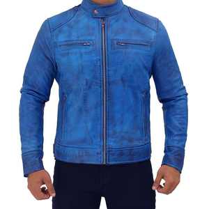 Veste en cuir de mouton et toile pour homme, style décontracté, motif uni, logo frontal, fermeture éclair, haute qualité, vente chaude - Product Image 1
