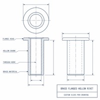 Rivet creux à bride en laiton sur mesure, finition polie, norme DIN7340 classe 4.8 pour l'électronique, le travail des tôles et l'assemblage léger