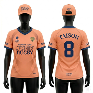 เสื้อรักบี้หญิงพรีเมียม 190 GSM ผ้าโพลีเอสเตอร์ซับเหงื่อ สีฟ้าพีช แผงแนวนอน พิมพ์ลายแบบ Sublimation รับสกรีนโลโก้ - Product Image 2