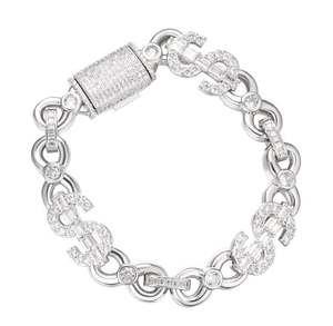 สร้อยข้อมือเงินแท้ 13 มม. ลายสัญลักษณ์ดอลลาร์ ประดับเพชร สไตล์ฮิปฮอป - Product Image 3