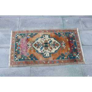 Alfombra de 2x3.5 pies, Alfombra Turca Vintage Pequeña, Alfombra de Lana Azul - Product Image 4