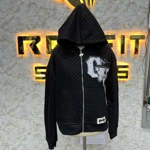 Sweat à capuche noir premium avec motif de points en strass, veste d'hiver streetwear personnalisée, sweat à capuche zippé décontracté personnalisé pour hommes - Product Image 1