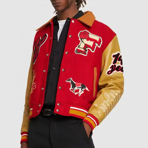 Chaqueta Letterman personalizada de talla grande para hombre, chaqueta universitaria OEM de cuero con logotipo bordado, abrigo de bombardero de béisbol rojo en blanco al por mayor - Product Image 2