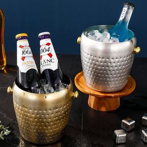Cubo enfriador de vino para bebidas de club nocturno de fiesta de lujo Cubo de hielo portátil de doble mango Cubo de hielo con logotipo personalizado - Product Image 2