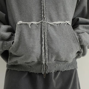 Sweat à capuche surdimensionné avec impression de logo graffiti personnalisée, coton lourd 460g, molleton français, fermeture éclair, sweat à capuche court - Product Image 4