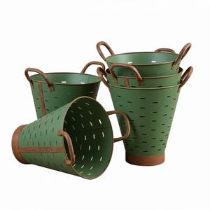 Wholesale Modern Style Bronze Color Metal Olive <b>Bucket</b> With Handles Decorative Iron Storage Planter For Home And Garden Decor - Product Image 6