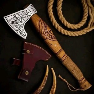 Handmade Custom Viking <b>Axe</b> Hatchet with <b>Wooden</b> Handle Stainless Steel Blade DIY Grade Customizable Weight & Cutting Edge Length - Product Image 5