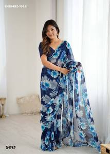 ชุดปาร์ตี้ผ้าจอร์เจตต์พร้อมลายพิมพ์ดีไซเนอร์ ผ้าส่าหรีคุณภาพส่งออกจากอินเดีย แฟชั่นผู้หญิง ผู้ส่งออกขายในราคาต่ำสุด - Product Image 5