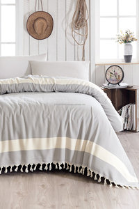 <b>Herringbone</b> Turkish Towel Blanket, Beach <b>Throw</b> 100% Cotton, Pestemal, Hammam, Grey Color Bed Sheets Chevron - Product Image 2