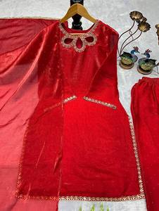 Nuevo Salwar Kameez de Diseño para Mujer, Reversible, de Seda, Informal, para Fiestas y Almuerzos, con Top, Pantalón Plazzo, Duppatta Elegante y Bordado - Product Image 3