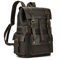 Sac à dos pour ordinateur portable en cuir véritable vintage pour homme, fermeture éclair, imperméable, écologique, pliable, grande capacité, portable