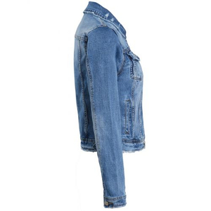 Women Cropped Denim Jacket Ladies Jeans Cropped Jacket Blue Long <b>Sleeve</b> 2 Front Pockets Jeans Jackets OEM Serviced Design - Product Image 3