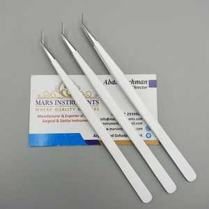 Pinzas de extensión de pestañas individuales blancas mate Punta puntiaguda de acero inoxidable con aislamiento de 45 grados - Product Image 4