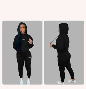 Conjunto Deportivo de Invierno para Mujer, Talla Grande, Color Sólido, 100% Algodón, Sudadera con Capucha y Pantalones Jogger de Dos Piezas - Product Image 3