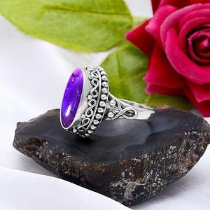 Classique meilleur Design fait à la main ovale coupe améthyste pierres précieuses Cabochon bague de fiançailles en argent Sterling 925 bijoux de mode - Product Image 3