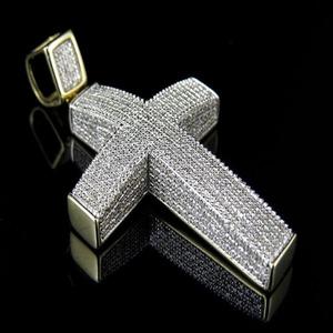 Collar de Lujo con Colgante de Cruz con Incrustaciones de Diamantes de Imitación, Dos Tonos, Oro y Plata, Joyería Hip Hop - Product Image 1
