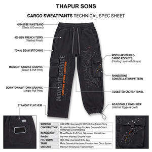 Women's Heavyweight 430GSM Cotton French Terry Cargo Joggers-High-Waist Loose Fit Rhinestone Graphic Streetwear Sweatpants - Product Image 5