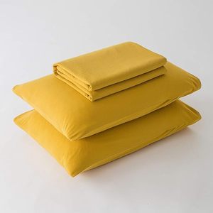 Juego de funda nórdica sólida de algodón lavado 100% Queen/tamaño completo amarillo mostaza 3 piezas 200TC botones hogar hoteles hospitales bodas - Product Image 5